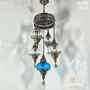 5 Globe Clear Optical Mixed Chandelier, Ottoman, Moroccan Style Living Room Lamps, Blown Glass Chandeliers, Clear Colored Sphere, Restaurant