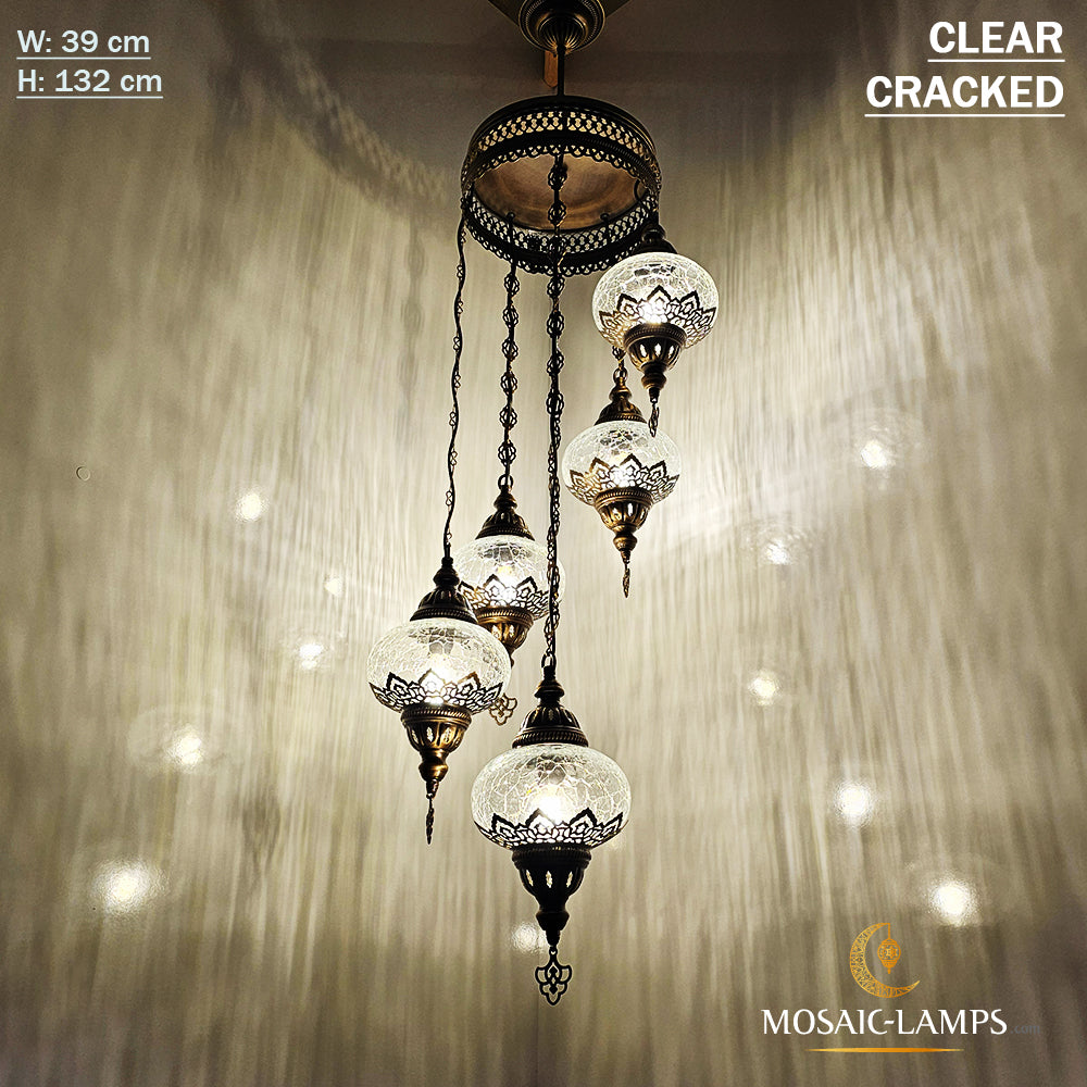 5 Globe Morocan Chandelier, Clear Crackle Globe Spiral Chandeliers, Living Room Chandeliers, Kitchen Chandelier, Moroccan Stair Chandeliers