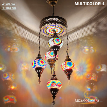 5+1 Globe Mosaic Turkish Chandeliers, Mixed Settlement Mosaic Circle Lighting Sets, Living Room Hanging Lamps, Bedroom Light, Colorful Light