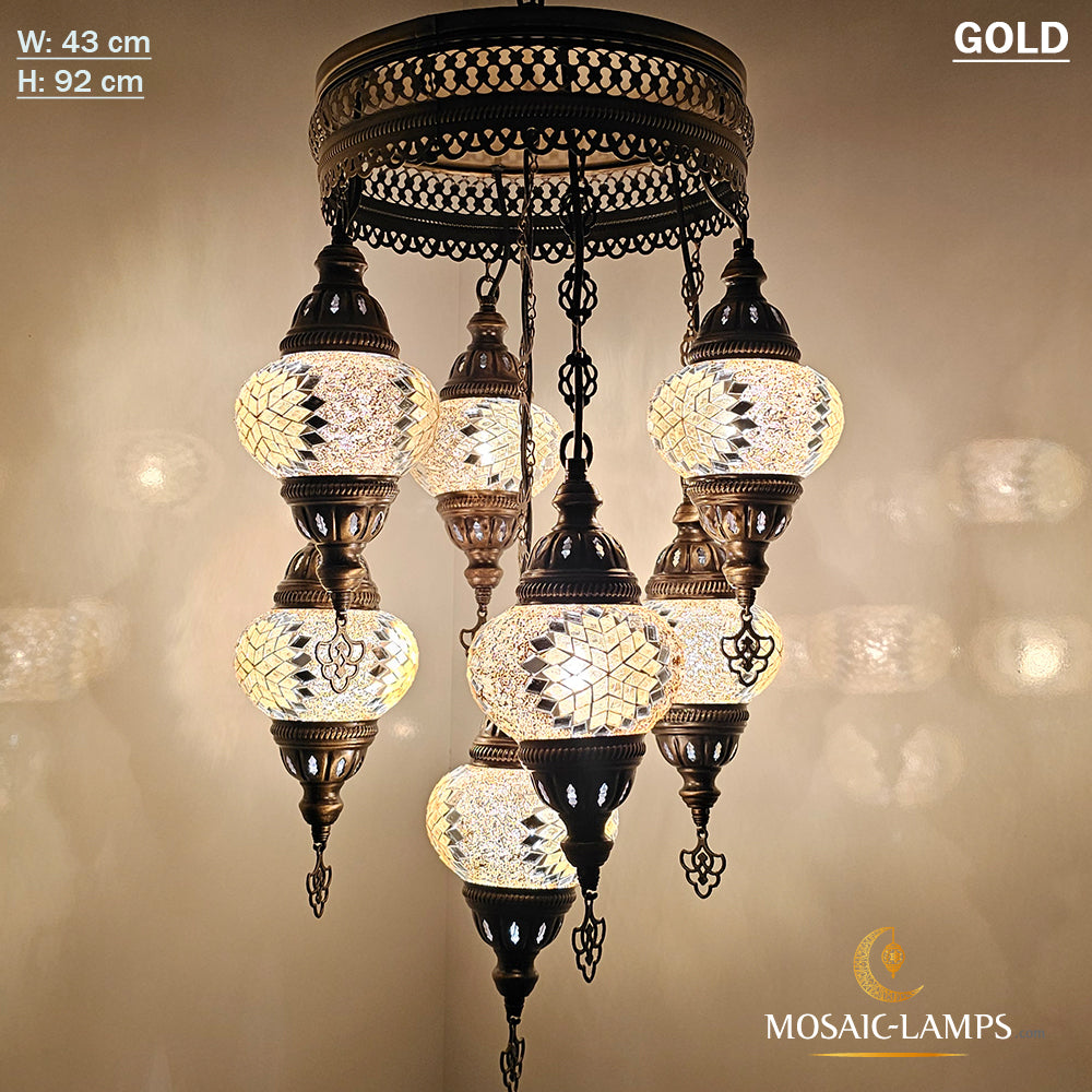 7 Globe Sultan Chandelier, Medium Ball Turkish Mosaic Chandelier Sets, Living Room Moroccan Pendant Mosaic Lights, Restaturant Lights