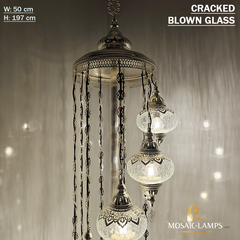 9 Cracked Clear Globe Turkish Floor Lamps, Handmade Mosaic Lights, Mor