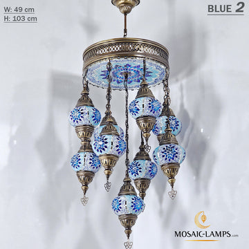 9+1 Mixed Globe Mosaic Turkish Chandeliers, Mixed Settlement Mosaic Circle Lighting Sets, Living Room Hanging Lamps, Bedroom Light, Colorful Light