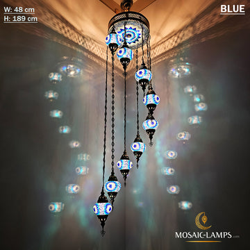 9+1 Circle Spiral Globe Chandelier Sets, Turkish Mosaic Handmade Living Room Lights, House Entrance Pendant Lighting, Moroccan Hanging Lamps