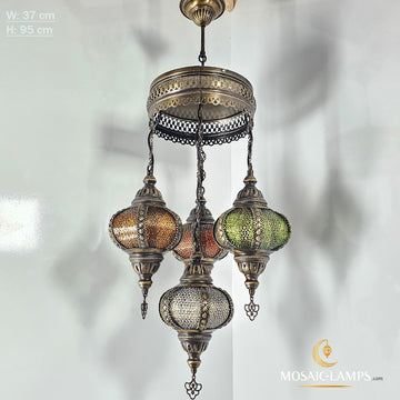 Byzantine Chandelier, 4 Globes, Syrian Lamps, Restaurant, Cafe, Living Room, Entrance, Bronze Color Metal Moroccan Chandelier, Ottoman Light