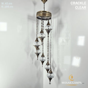 Clear 7 Globe Chandelier, Crackle Globe Set Of 7 Spiral Chandelier, Living Room Chandelier, Kitchen Chandelier, Moroccan Stair Chandelier