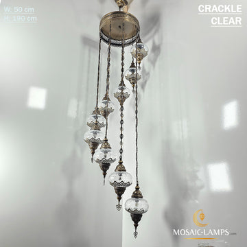 Clear Crack 9 Globe Spiral Chandelier, Stairwell, Hallway, Restaurant, Entrance, Living Room, High Ceiling Lamps, Ottoman Moroccan Lights