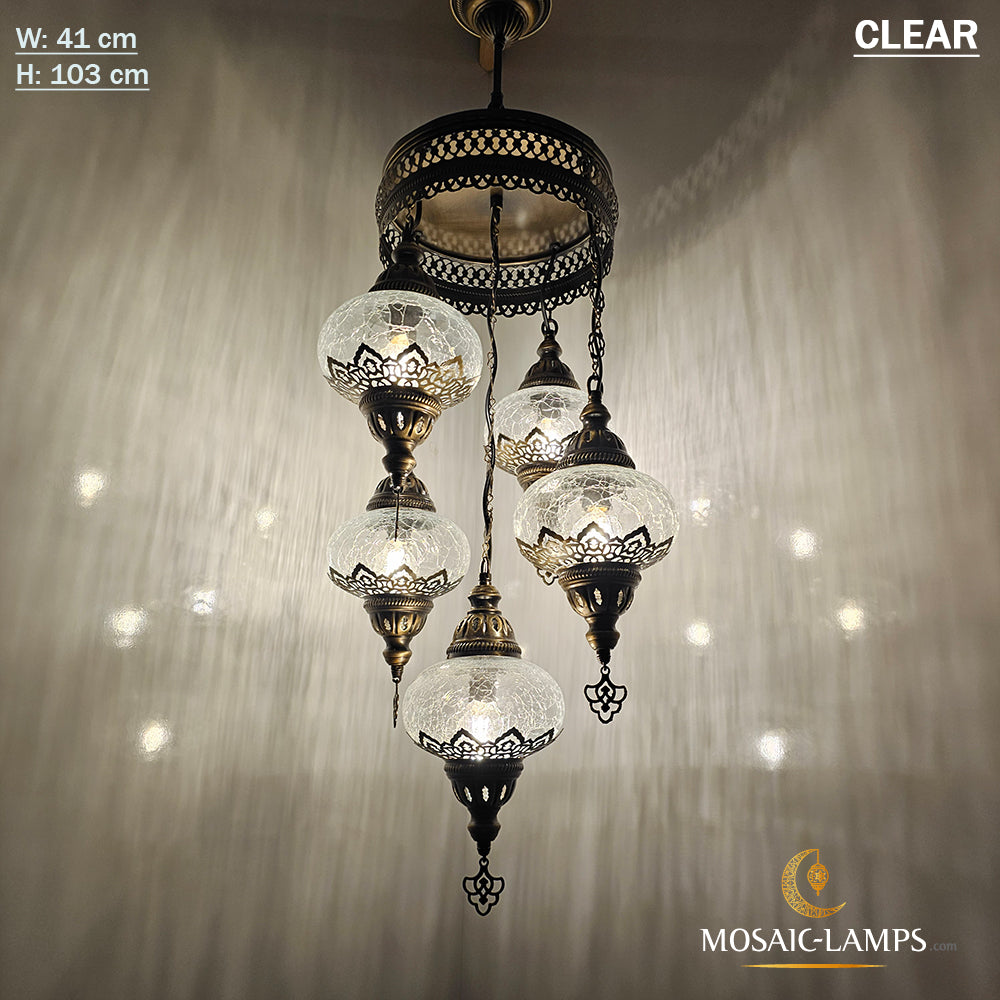 Clear Cracked Ottoman Chandelier, 5 Globe Moroccan Chandelier, Living Room Lantern Crackle Glass Ball, Crack Finish Ceiling Lights, Cafe Bar