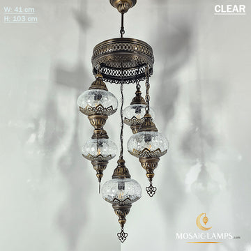 Clear Cracked Ottoman Chandelier, 5 Globe Moroccan Chandelier, Living Room Lantern Crackle Glass Ball, Crack Finish Ceiling Lights, Cafe Bar