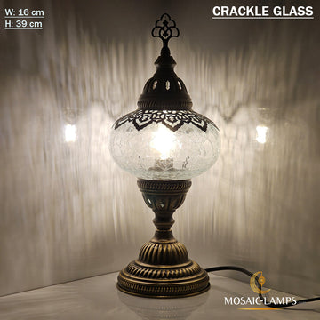 Normale Tischlampe aus klarem Crackle-Glas, Ottomane, marokkanische normale Schreibtischbeleuchtung, Schlafzimmer-Nachttischlampen, Wohnzimmertisch-Nachtlicht