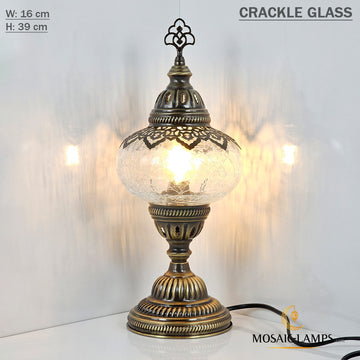 Lámpara de mesa regular de vidrio craquelado transparente, otomana, iluminación de escritorio regular marroquí, luces de noche de dormitorio, luz de noche de mesa de sala de estar
