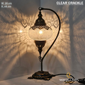 Clear Crackle Glass Swan Neck Table Lamp, Ottoman Gooseneck Desk Lights, Moroccan Desk Lighting, Bedroom, Living Room, Kids Room Table Lamp