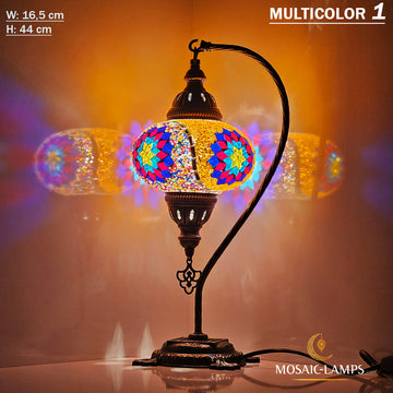 Gooseneck Large Globe Mosaic Table Lamp, Syrian Marrakech Swan Neck Desk Lamp for Kitchen, Bedroom, Dining, Living Room Desk Lights
