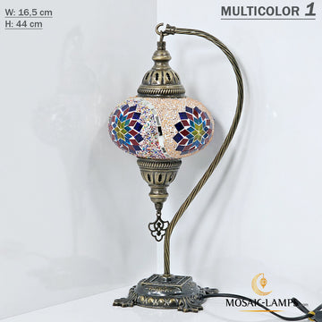 Gooseneck Large Globe Mosaic Table Lamp, Syrian Marrakech Swan Neck Desk Lamp for Kitchen, Bedroom, Dining, Living Room Desk Lights