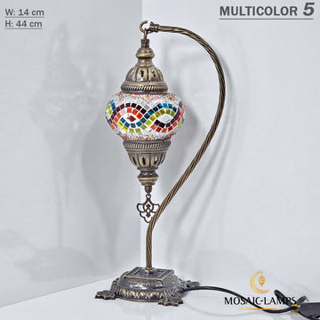 Gooseneck Medium Globe Mosaic Table Lamp, Moroccan Marrakech Swan Neck Desk Lighting for Kitchen, Bedroom, Dining, Study, Living Room Desk Lights