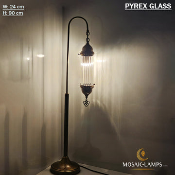 Lámpara de esquina de pie de vidrio Pyrex, lámpara de pie de vidrio tubular de metal forjado con martillo, iluminación de dormitorio, luces de noche para sala de estar