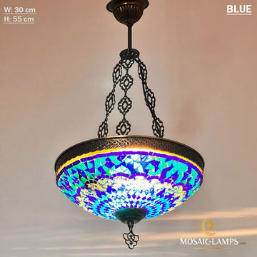 Turkish Mosaic 30cm Pendant Lamp, Handmade Ceiling Hanging Lightings, Three Chain Moroccan Ceiling Lighting Fixture, Tiffany Pendant Lamp