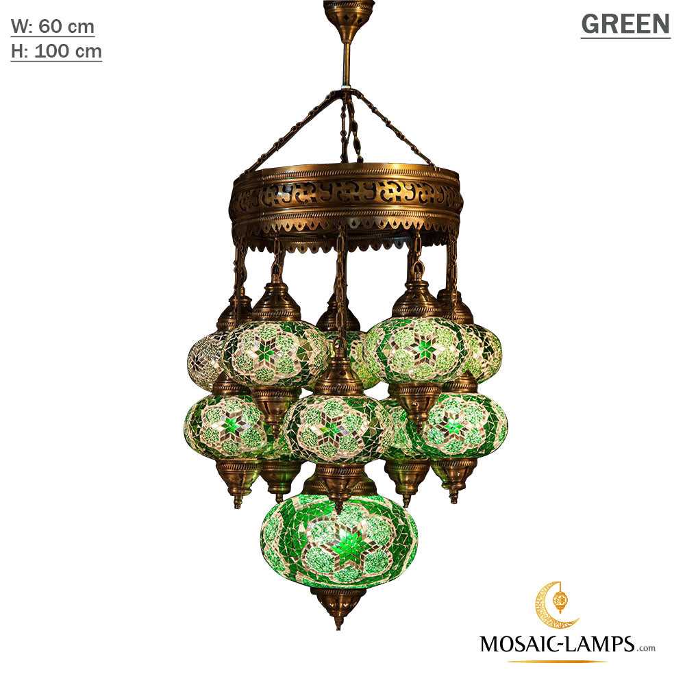 10+1 Globe Turkish Mosaic Sultan Chandelier Set, Handmade Moroccan Hanging Lights, Living Room, Hall, House Entrance Large Ceiling Lamps