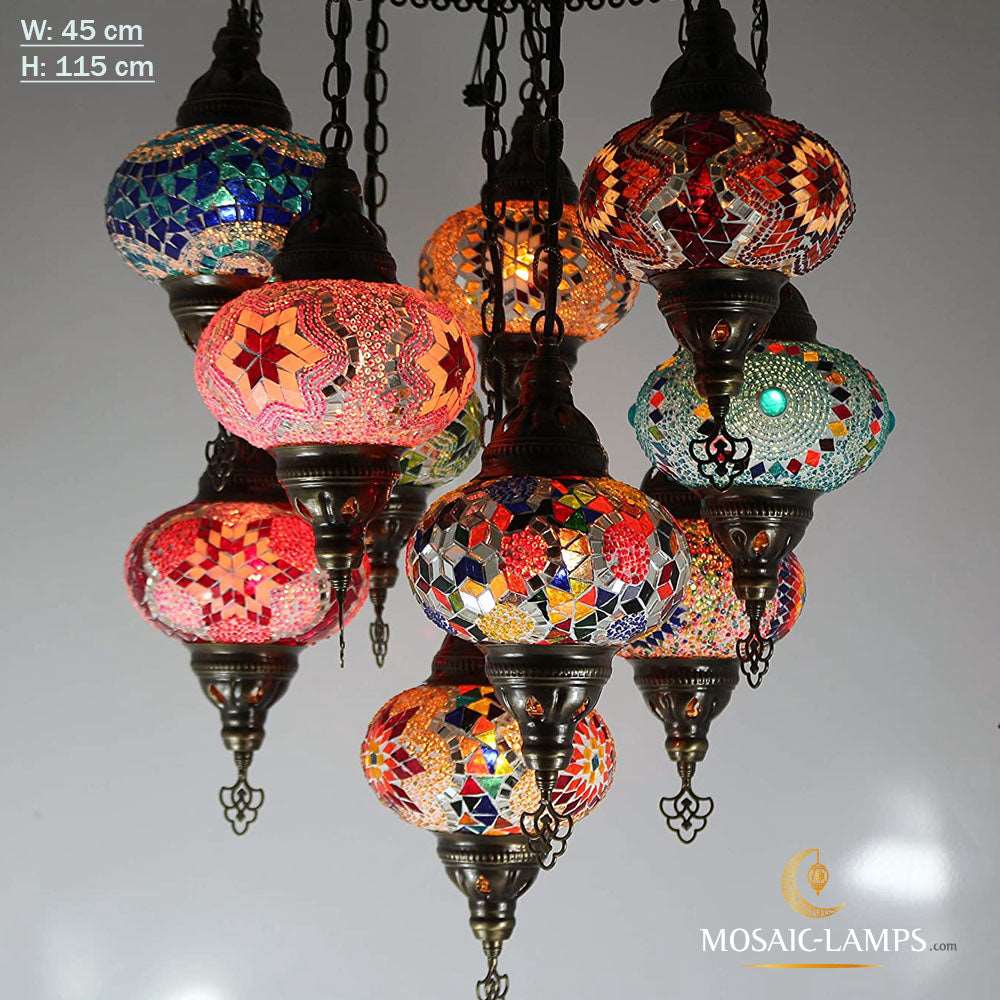 10 Globe Mixed Turkish Chandelier, Handmade Moroccan Hanging Lights, Sultan Sets Living Room Chandelier, Restaurant Hallway Chandeliers