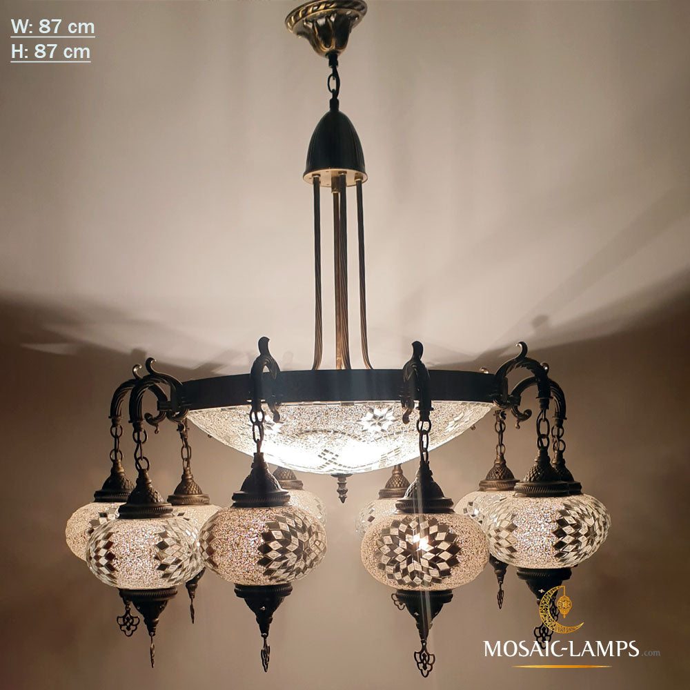 10 + 1 Globe Wagon Whell Chandelier, lámparas turcas hechas a mano, lámpara de candelabro de mosaico auténtico marroquí, sala de estar, luz de dormitorio