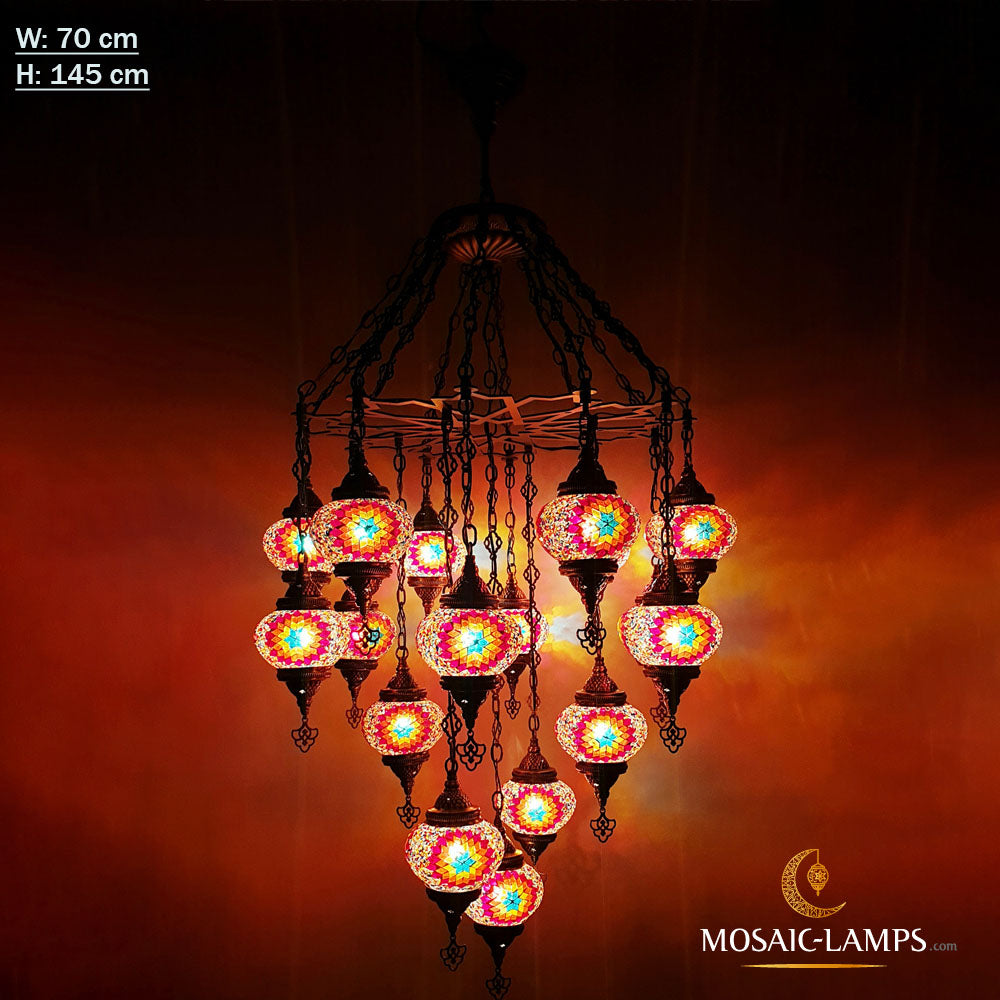 Araña turca láser de 17 globos, grandes candelabros marroquíes, lámpara de techo de mosaico hecha a mano, restaurante, sala de estar, salón, iluminación de cafetería