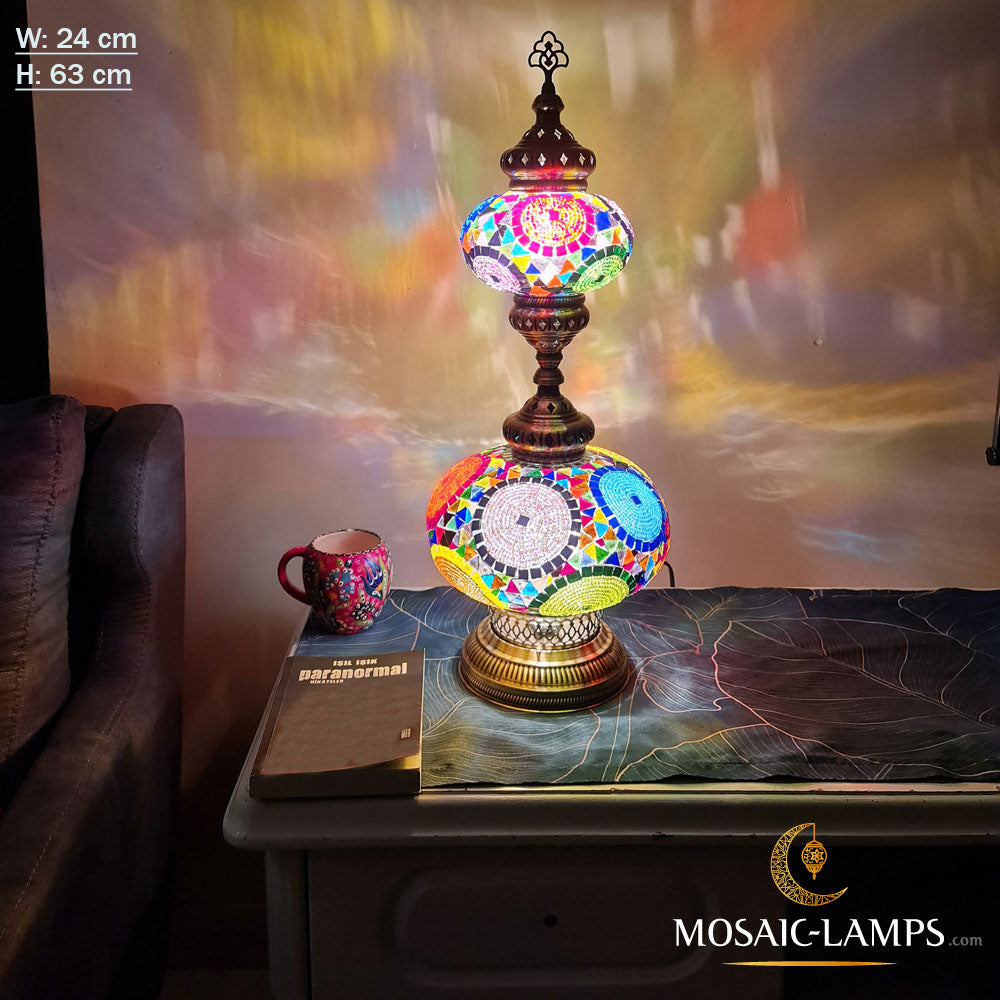 Lámpara de mesa de 2 globos, lámpara de noche de mosaico turco, luces de noche de escritorio auténticas tradicionales hechas a mano, iluminación de dos niveles, lámpara de mesa de sala de estar