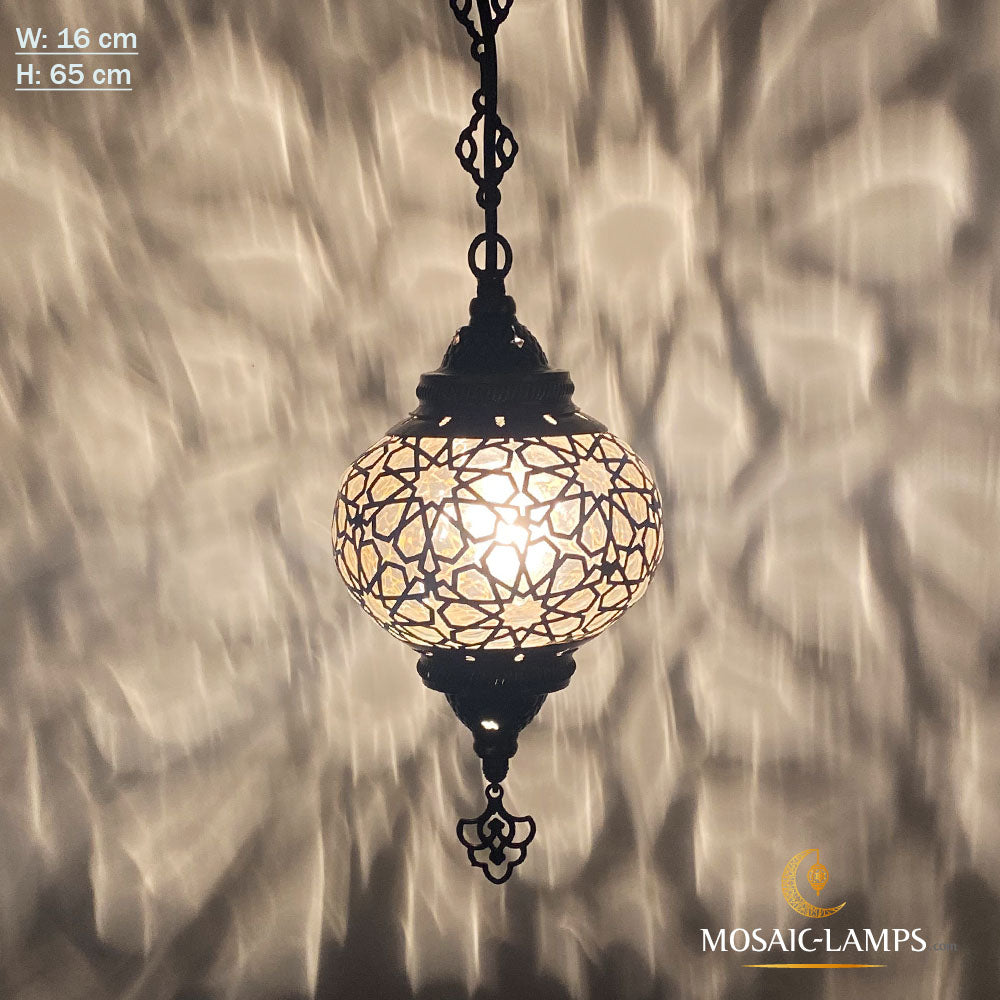 Lámpara colgante de una sola cadena de metal con láser de vidrio soplado, lámparas colgantes otomanas, sala de estar, dormitorio, luces de comedor de cocina