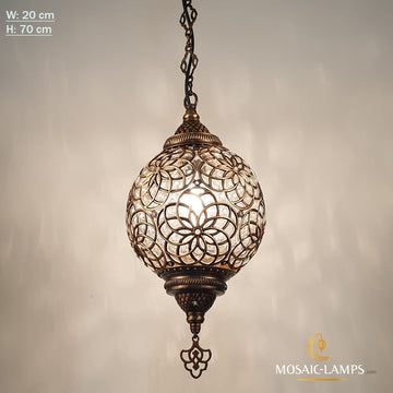 Lámpara colgante de globo de vidrio soplado de 15 cm, lámpara de techo marroquí, lámpara otomana de bola de vidrio soplado de metal láser, sala de estar, restaurante, dormitorio