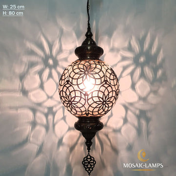 Blown Glass 25 cm Globe Pendant Lamp Moroccan Ceiling Lamp, Laser Metal Blown Glass Ball Ottoman Lamp, Living Room, Restaurant, Bedroom