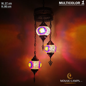 Candelabro en espiral marroquí de 3 globos medianos, juego de lámparas de mosaico turco para sala de estar de tres bolas, luces colgantes otomanas, lámparas de restaurante