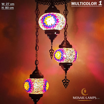 3 Medium Globe Moroccan Spiral Chandelier, Three Ball Living Room Turkish Mosaic Lamp Set, Ottoman Pendant Lights, Restaturant Lamps