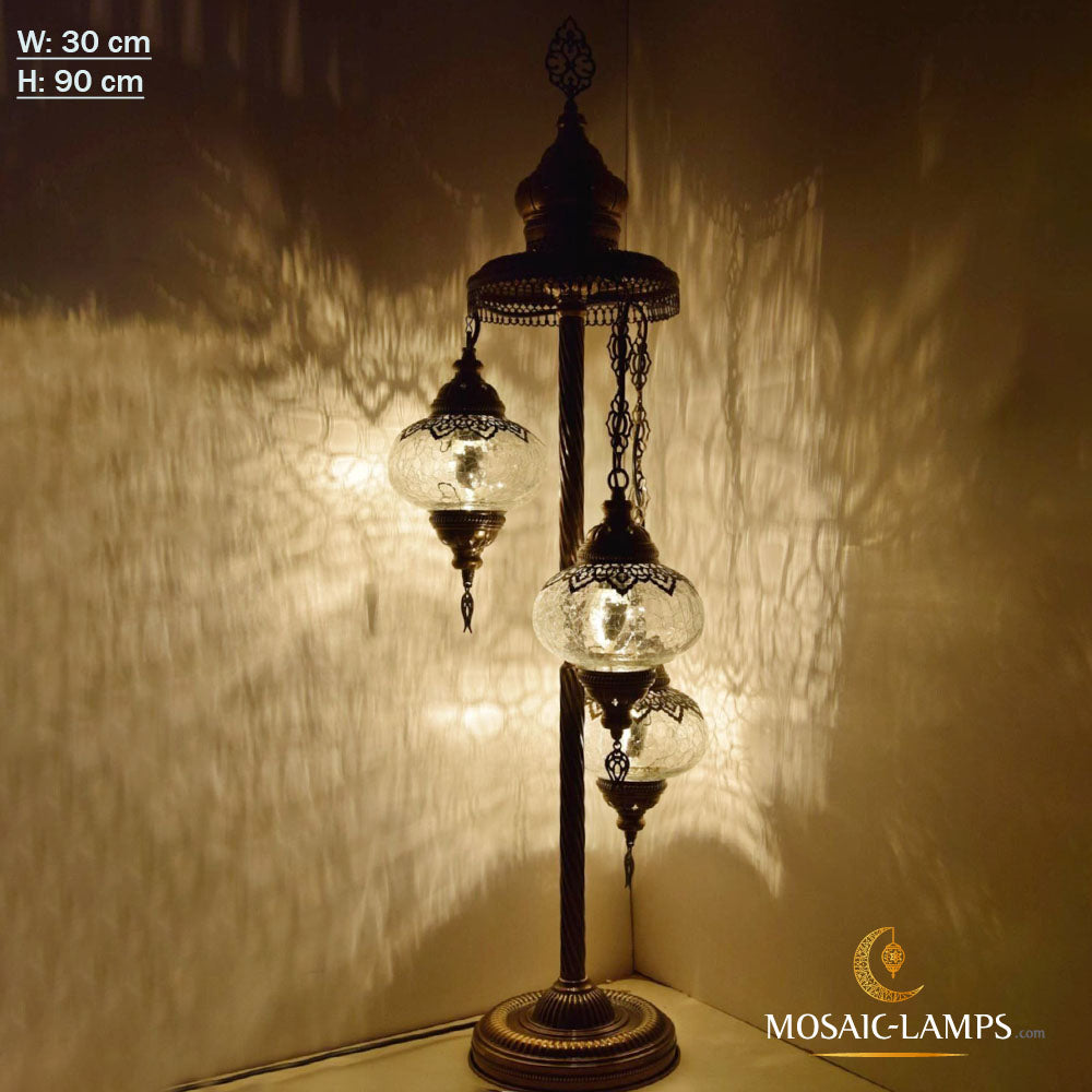 3 Globe Ottoman Floor Lamp Clear Ball, Turkish Crackle Glass Floor Lamp, Vintage Living Room Lamps, Bedroom Spiral Floor Lamp