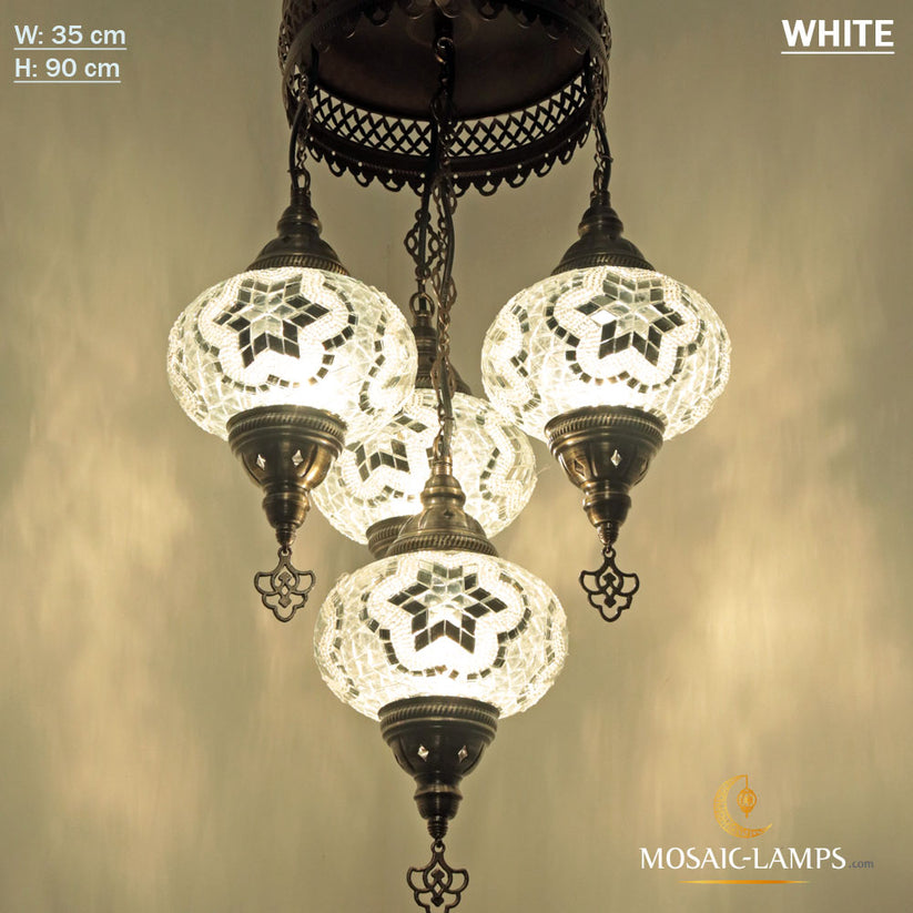 4 Globe Turkish Mosaic Sultan Chandelier Set, Handmade Moroccan Hangin