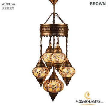 4+1 Globe Turkish Mosaic Sultan Chandelier Set, Handmade Moroccan Hanging Lights, Living Room, Hall, House Entrance Large Ceiling Lamps