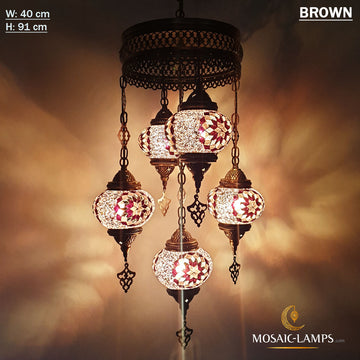 Candelabro de sultán de 5 globos medianos, juegos de candelabros de mosaico turco de bolas, luces de mosaico colgantes marroquíes de cinco globos, luz de restaurante