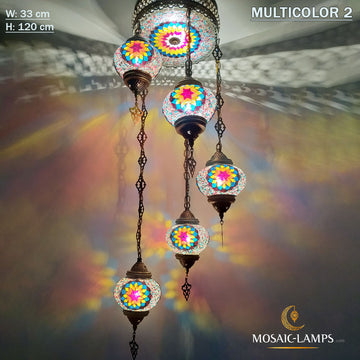 5 + 1 candelabros circulares de mosaico turco, luces de techo de sala de estar hechas a mano, candelabro de escalera colorido, lámparas Tiffany del Reino Unido
