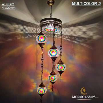 5 + 1 candelabros circulares de mosaico turco, luces de techo de sala de estar hechas a mano, candelabro de escalera colorido, lámparas Tiffany del Reino Unido