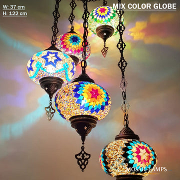 5 lámpara de araña turca en espiral de globo grande, conjuntos de techo de mosaico hecho a mano marroquí, luz de mosaico colgante de sala de estar, luces de restaurante, lámpara de pasillo