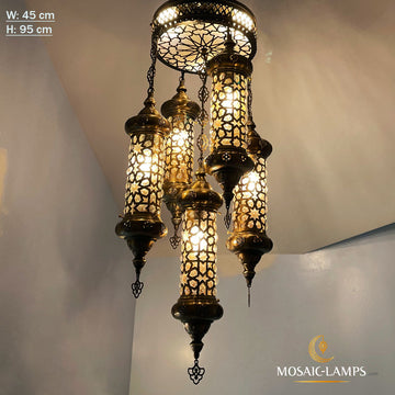 Lámpara colgante de globo de tubo soplado de 5, lámpara otomana, techo de tambor transparente marroquí, sala de estar, dormitorio, restaurante, isla de iluminación de cocina