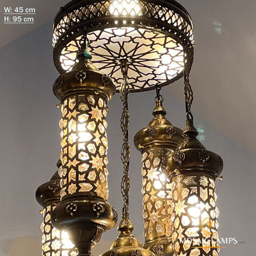 5 Blown Pipe Globe Pendant Lamp Ottoman Chandelier, Moroccan Clear Drum Ceiling, Living Room, Bedroom, Restaurant, Kitchen Lighting Island
