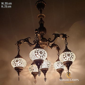 6 Globe Messing Metall Kerzenhalter Wohnzimmer Kronleuchter, handgefertigte türkische Lichter, marokkanische authentische Mosaiklampe, Wohnzimmer Tiffany Kronleuchter