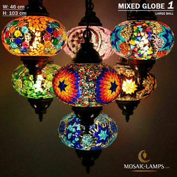 7 Large Globe Sultan Chandelier, Turkish Mosaic Seven Ball Chandelier Sets, Living Room Moroccan Pendant Mosaic Lights, Restaturant Lamps