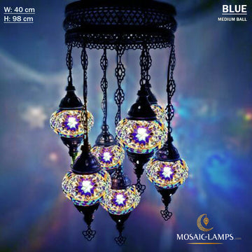 7 lámpara de araña de sultán de globo mediano, conjuntos de lámpara de araña de mosaico turco de bola mixta, luces de mosaico colgante marroquí de sala de estar, luces de restaurante