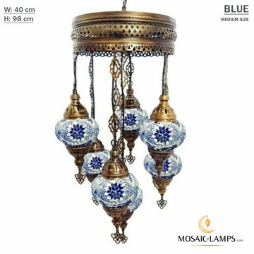 7 mittelgroße Sultan-Kronleuchter mit Kugel, türkische Mosaik-Kronleuchter-Sets mit gemischten Kugeln, marokkanische Wohnzimmer-Mosaik-Pendelleuchten, Restaturant-Leuchten