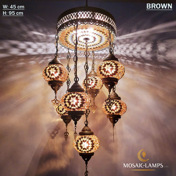 Lámpara de araña mixta de mosaico turco de 7 + 1 globos, luces colgantes de sala de estar hechas a mano, luz de techo de dormitorio, luz de restaurante, luces de cafetería