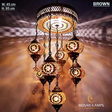 Lámpara de araña mixta de mosaico turco de 7 + 1 globos, luces colgantes de sala de estar hechas a mano, luz de techo de dormitorio, luz de restaurante, luces de cafetería
