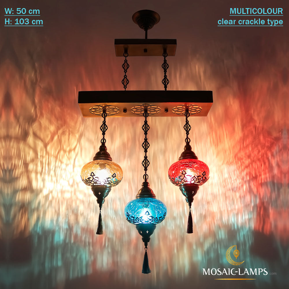 Lámpara de araña marroquí de 3 globos transparentes craquelados, lámparas de cocina y comedor, sala de estar, iluminación de riel, iluminación de isla de cocina