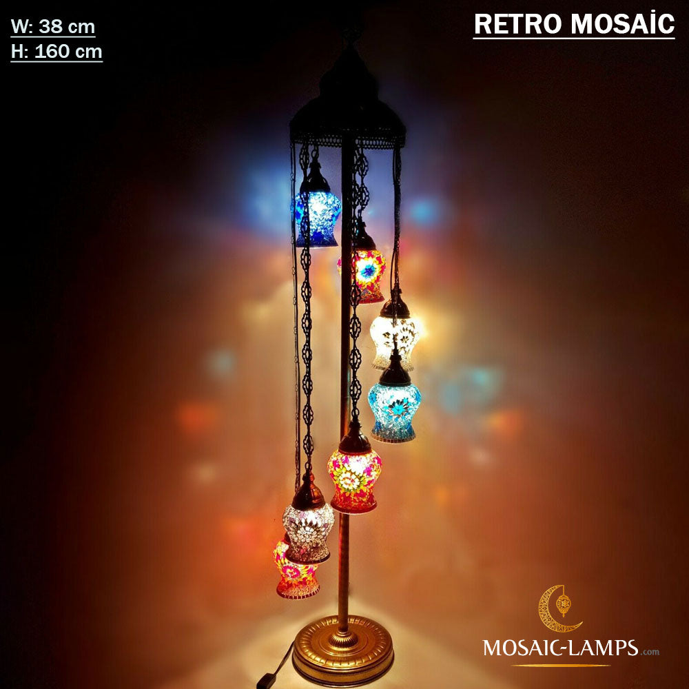 7 Türkische Retro-Globus-Stehlampen, Wohnzimmer-Mosaik-Nachttisch-Stehleuchten, Schlafzimmer-Stehbeleuchtung, handgefertigte Mosaik-Kugel-Stehlampe