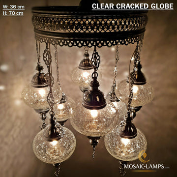 8 Clear Ball Ottoman Sultan Chandelier Lamps, Handmade Moroccan Lights, Living Room, Bedroom, Hall, Cafe, Restaurant, Kitchen & Dining Lamp