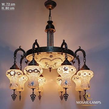 8+1 Globe Living Room Candlestick Kronleuchter, handgefertigte marokkanische authentische weiße Mosaiklampe, Wohnzimmer-Hängeleuchten, Schlafzimmerbeleuchtung