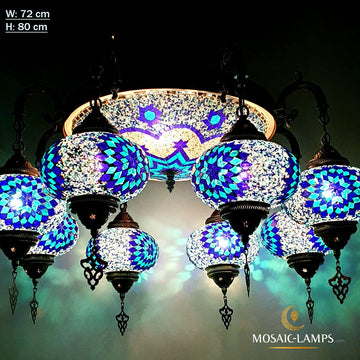 Candelabro de candelabro de globo 8 + 1, lámpara de mosaico auténtica turca hecha a mano, marroquí, luces colgantes para sala de estar, iluminación de dormitorio